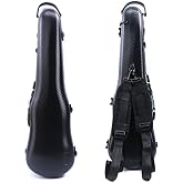 Vetimobato Violin Case for 4/4 &amp; 3/4 Size &ndash; Carbon Fiber Hard Shell Fiddle Case with Adjustable Magic Fastener, 2 Bow Holder Lightweight &amp; Protective Travel Violin Box for Student &amp; Adults (Black)