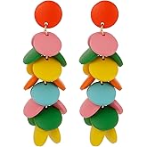 RUOFFETA Colorful Layered Wooden Earrings, Bohemian Dangle Drop Earrings for Women