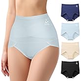 BOKIOW Women's High Waisted Underwear Tummy Control Cotton Panties Full Coverage Postpartum Briefs 4 Pack