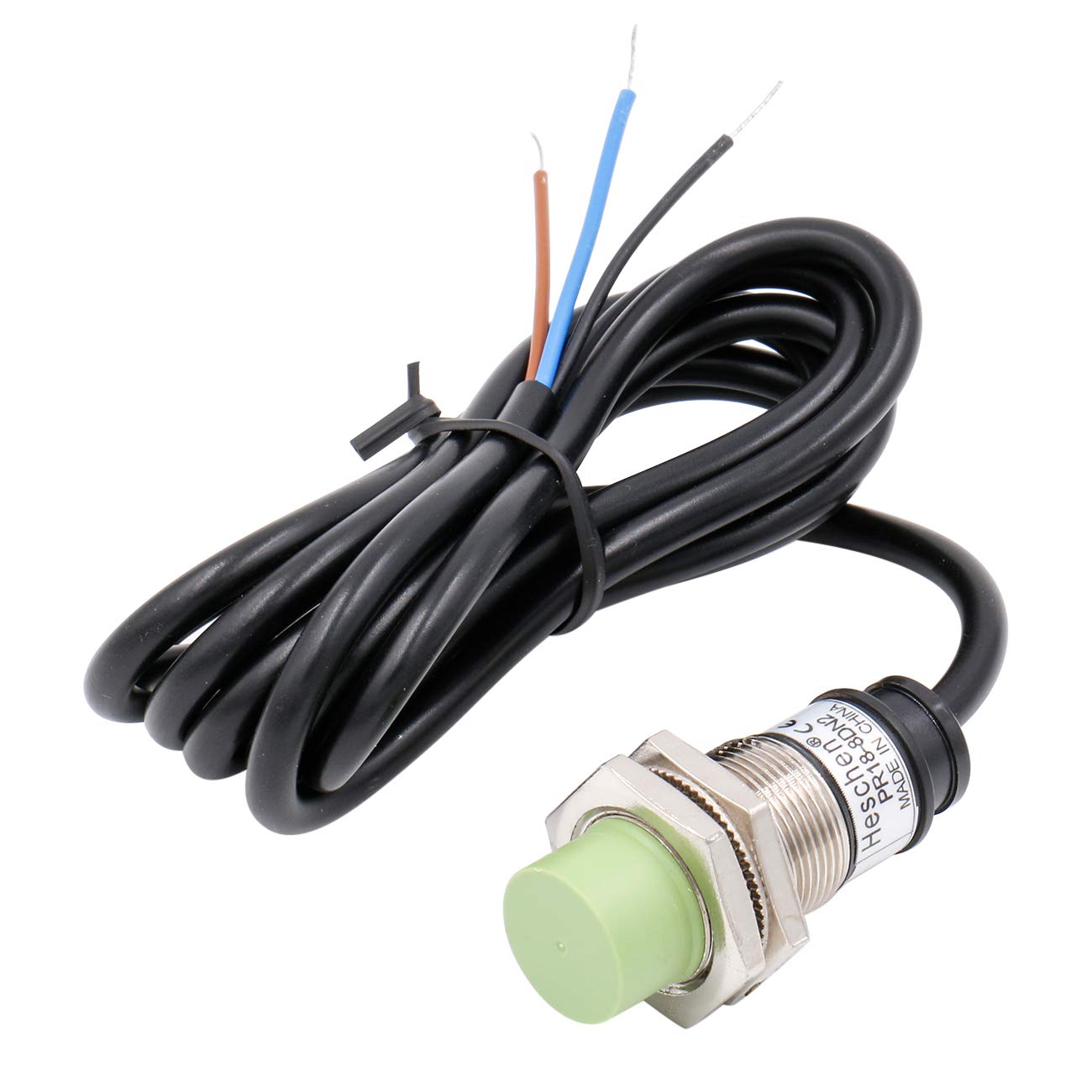 Heschen Inductive Proximity Sensor Switch PR18-8DN2 Cylindrical Type, 8mm Sensing, M18 Round, Non-Shielded, 12-24VDC 3-Wire, NPN NC(Normally Closed) CE