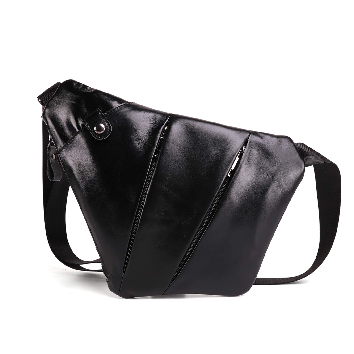 FANDARE Anti-Theft Sling Chest Pack for Men Genuine Leather Crossbody Shoulder Bag Segmented Crossover Backpack Business Travel Cycling Camping Hiking One Strap Backpack Daypack Waterproof Black