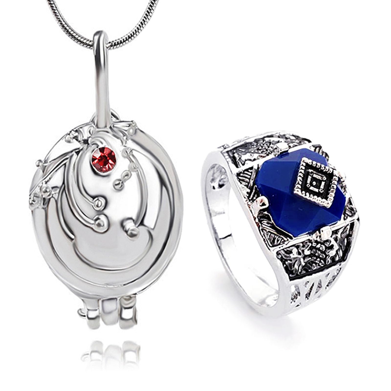 HJYZY The Vampire Jewelry Set Elena Gilbert Opening Vervain Locket Pendant Necklace Daylight Walking Signet Ring Cosplay for Fans with Sticker Total 12 pcs