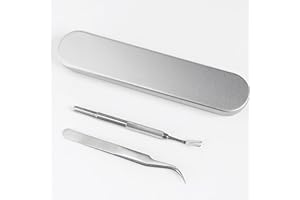 BOROLA 2-Piece Stainless Steel Pet Tick Remover Kit V-Shaped Tick Fork & Curved Tip Flea Tweezers with Tin Case Professional 