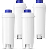 DLSC002 Water Filter Replacement For Delonghi Coffee Machine Filter, 4 Pack | Activated Carbon Softener For De'longhi Magnifica evo, Dinamica, Eletta, ECAM, ESAM, ETAM, Bco410/420, Ec680/800