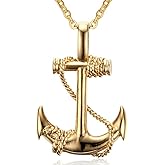 JAJAFOOK Mens Womens Vintage Gold Plated Stainless Steel Anchor Charm Pendant Necklace