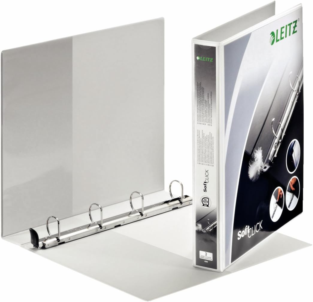 Leitz 4 Ring Binder, Holds up to 230 Sheets, SoftClick Range, 44 mm Spine, 42010001 A4, White