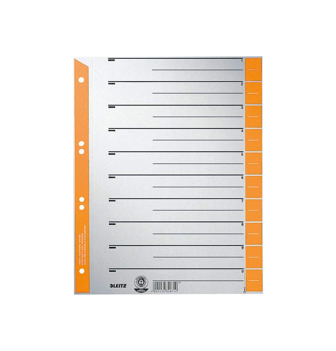 Leitz 1652-00-45 1652 Dividers A4 Pack of 100 Orange