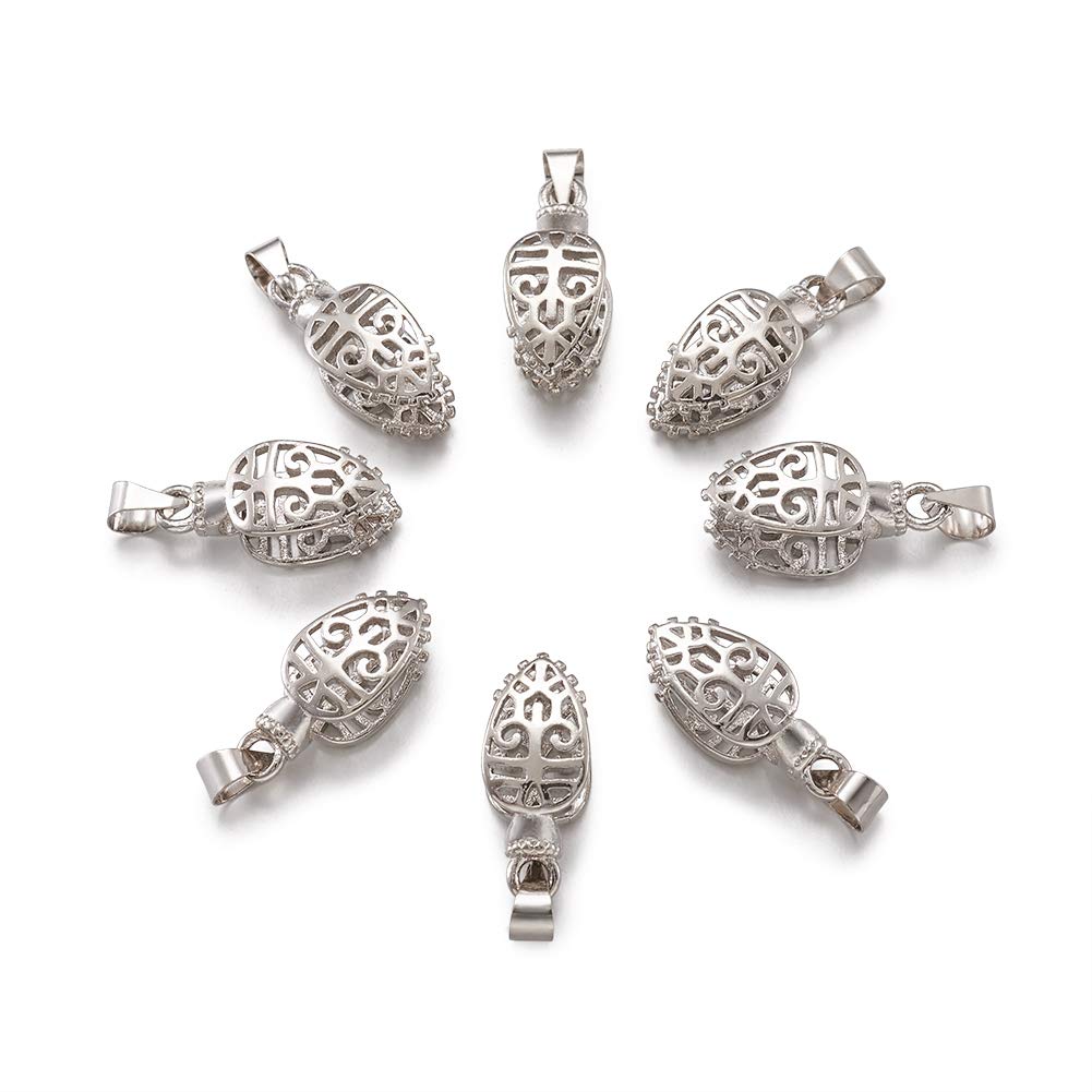 Pandahall 50pcs Brass Hollow Ice Pick & Pinch Bails Findings 24x3.5mm Platinum for Dangle Charm Pendant for Jewelry Making