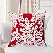 Red Embroidery Christmas Pillow Covers Set of 4, BLUETTEK Snowman, Christmas Deer, Snowflake, Merry Christmas Decorative Throw Pillow Case Cushion Covers 18 X 18 Inch for Bed Sofa