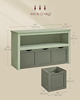 VASAGLE Toy Storage Unit With Wheels Laurel Green 3 Drawers 60 cm High view 3