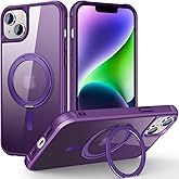TOKVANZ Designed for iPhone 13/14 Case with 360° Rotatable Magnetic Ring Stand [Compatible Mag-Safe] [Military Grade Protection] Translucent Matte Phone Cases for Women Men 6.1'', Purple
