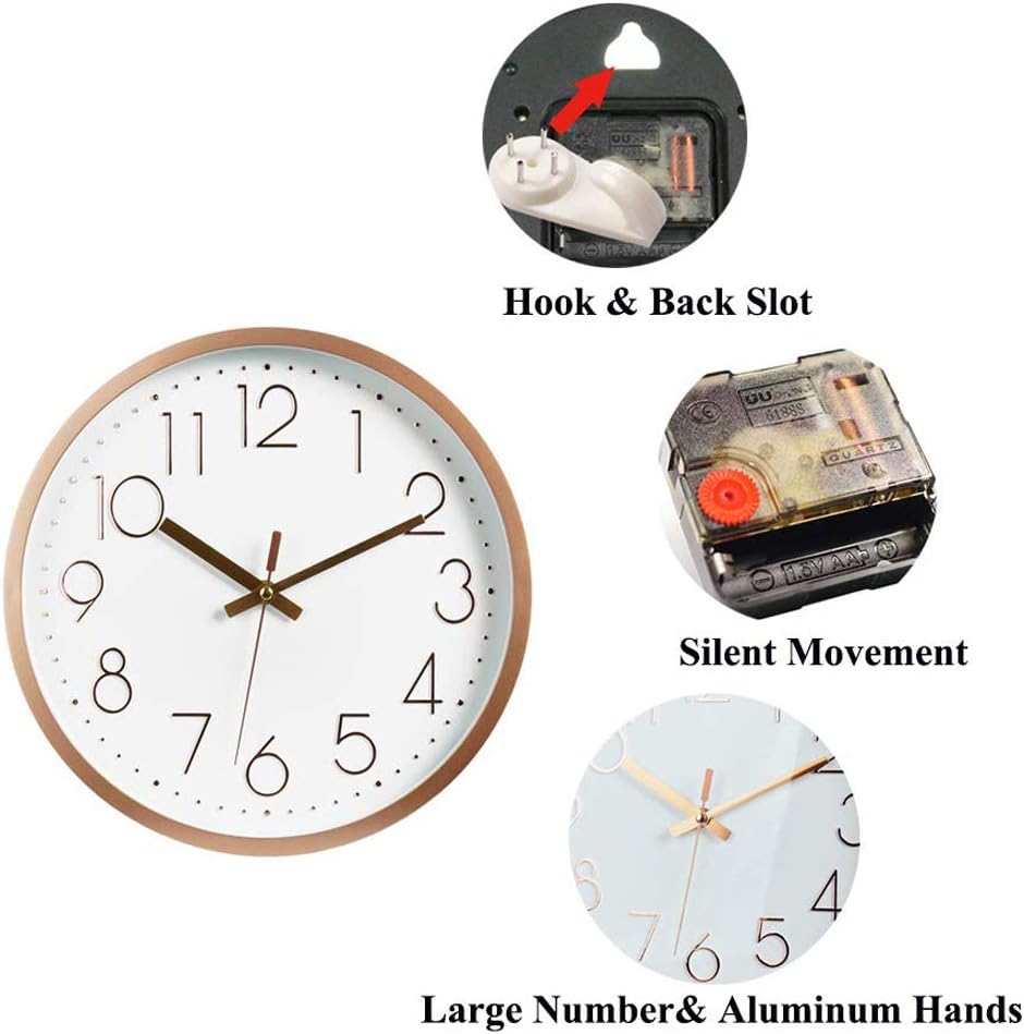 Topkey Wall Clock 12" Silent Non Ticking Arabic Numeral Clock Round Decorative Wall Clock for Living Room Bedroom - Image 5