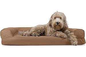Furhaven Cooling Gel Dog Bed for Large/Medium Dogs w/ Removable Bolsters & Washable Cover, For Dogs Up to 55 lbs - Quilted Sofa - Toasted Brown, Large