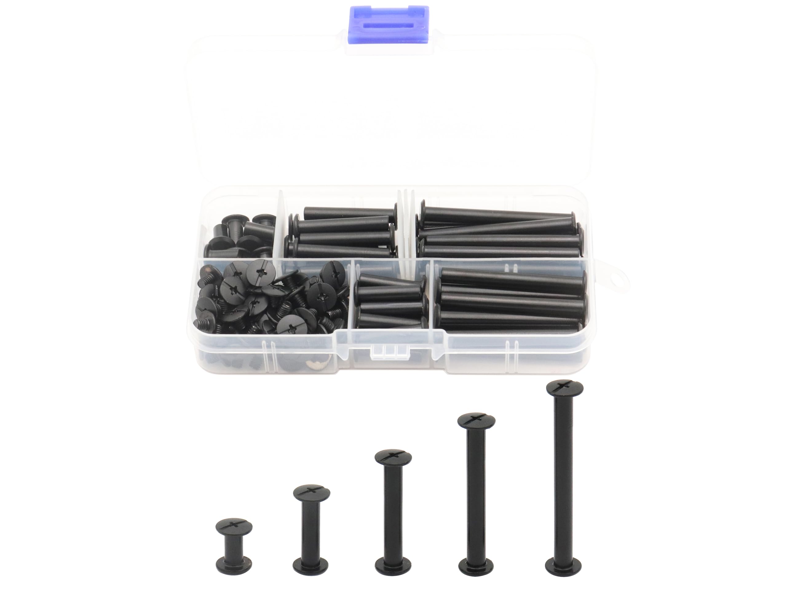 Photo 1 of LBY 100pcs Chicago Screws Binding Screw Posts,M5 x 10/20/30/40/50mm Book Screws,Binding Barrels and Screws Assortment Kit, for Leather Saddles Purses Belt Repair, Electrophoretic Matt Black