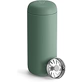 Fellow 16 oz Carter Move Travel Mug - Vacuum-Insulated Stainless Steel Travel Coffee Mug - Coffee Tumbler with Ceramic Interior and Splash Guard - Smoke Green