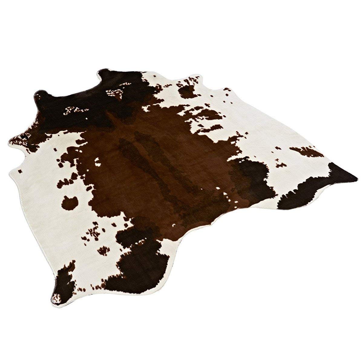MustHome Soft Faux Cowhide Rug 4.5x4.4 Feet Cow Print Rug Perfect Throw Rug for Living Room/Tile/Lou