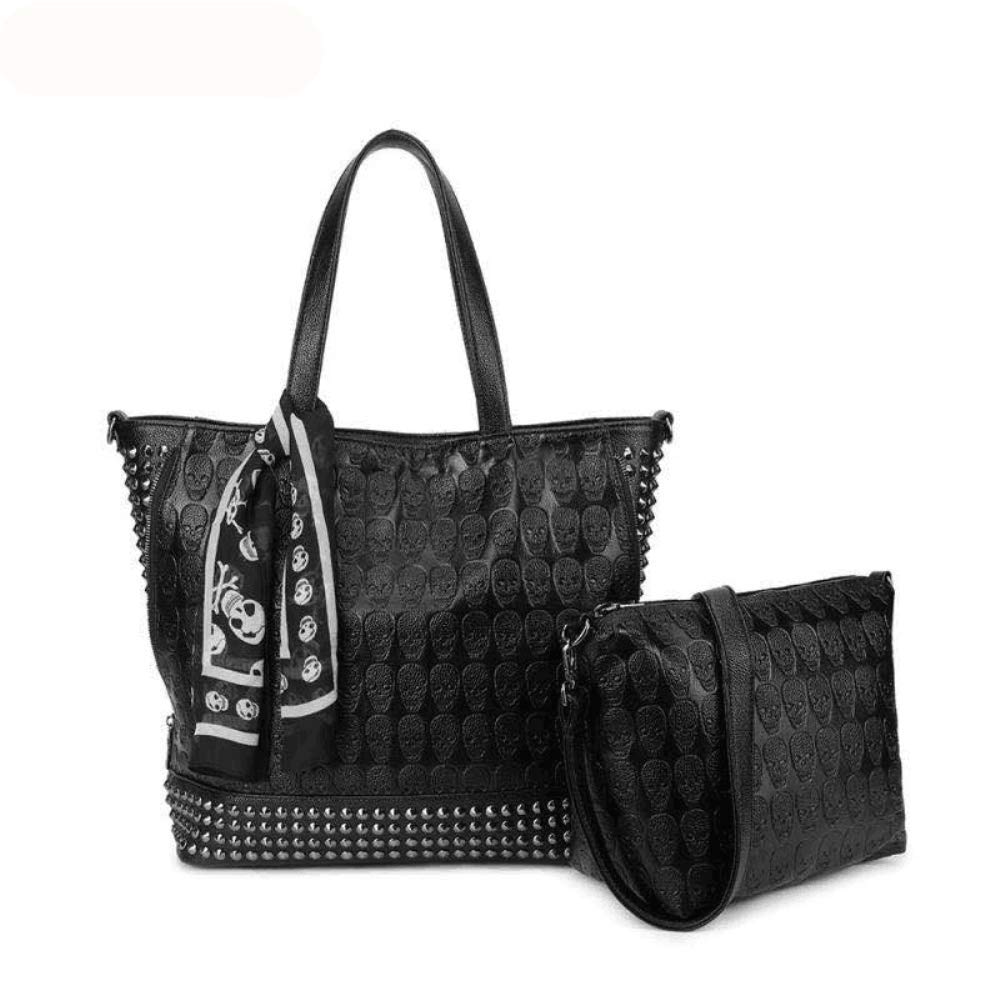 Women Skull Skeleton Chain Hangbag Lady Tote Shoulder Bucket Bag Temperament Work Package