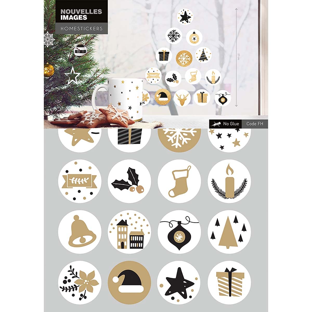 DRAEGER - Window Stickers - Decorative stickers to brighten up your windows - Polypropylene Christmas Stickers - 1 sheet 24 x 36 cm of 10 Christmas Decorations (Glitter Christmas Balls)