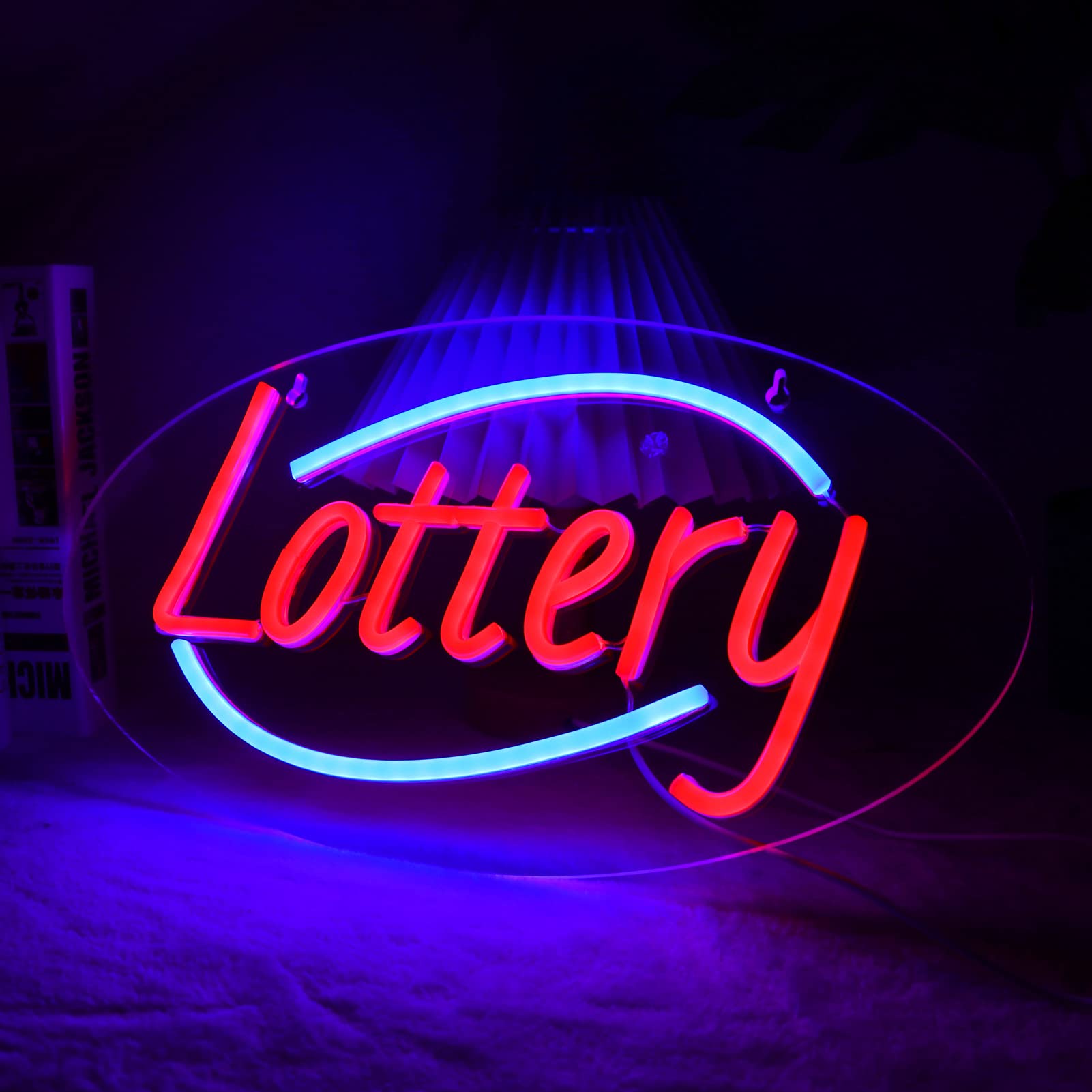Photo 1 of JFLLamp Lottery Neon Signs for Wall Decor Neon Lights for Business Led Signs Suitable for Lottery Store Convenience Stores Supermarkets Office Bar Pub 5V Power Adapter 16.1 * 9 Inch(Red + Azure)