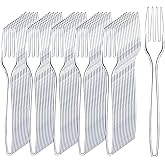 100 Pack Heavy Duty Disposable Clear Forks - Clear Plastic Forks Heavy Duty- Basic Plastic Forks Cutlery 6.7 X 1 Inch for Birthday, Parties, Camping, Catering and Wedding Cutlery Set Events