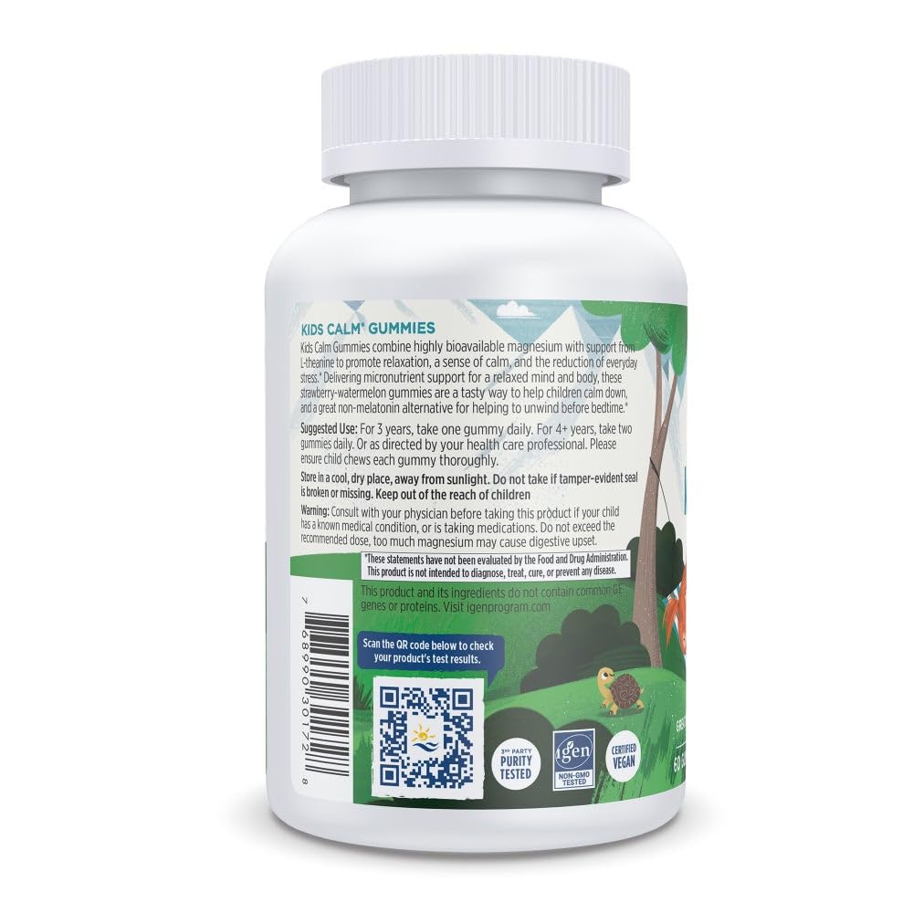 Nordic Naturals Kids Calm Gummies - Strawberry Watermelon - 60 Gummies - Magnesium L-Theanine Supplement - Calming for Kids - Relaxation Support - Up to 60 Servings