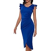 Angel-fashions Women's Ruffle Sleeve Bodycon Midi Dress – Elegant Formal Work & Cocktail Style