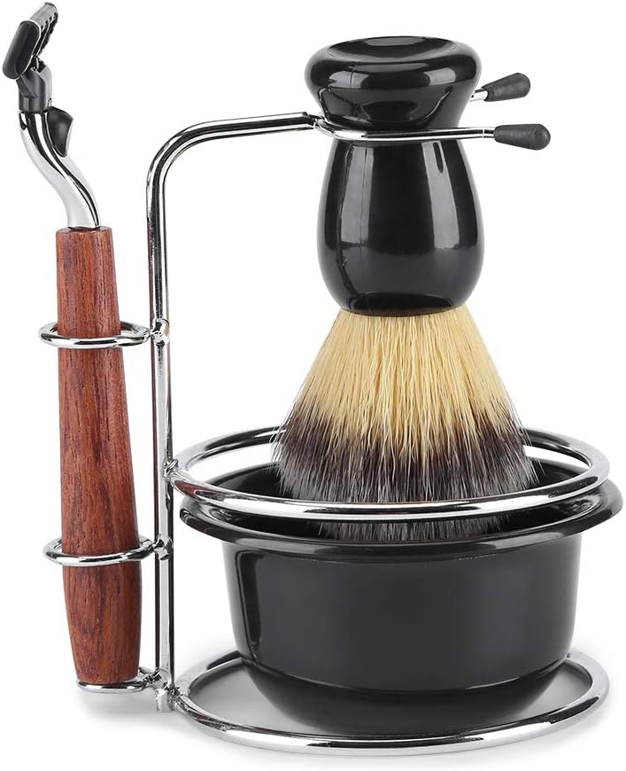 Shave Kit - Safety Razor Shaving Kit，Shaving Kit for Men Wet Shave，4Pcs Shaving Kit Manual Razor + Stainess Steel Stand Holder + Brush + Bowl Set