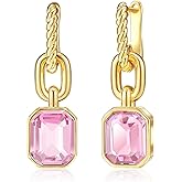 Mesovor Gold Crystal Hoop Earrings for Women Trendy, 18K Gold Plated Hoop Earrings | Emerald Green Black Crystal Dangling Earrings Jewelry Gift for Mother Wife