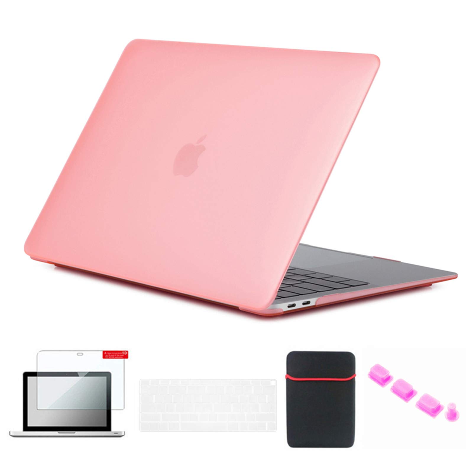 Se7enline New Mac Book Air 13 inch Case 2020/2019/2018 Hard Shell Cover for MacBook Air 13 Inch Touch ID Model A1932/A2337/A2179 with Sleeve Bag, Keyboard Cover, Screen Protector, Dust Plug, Pink