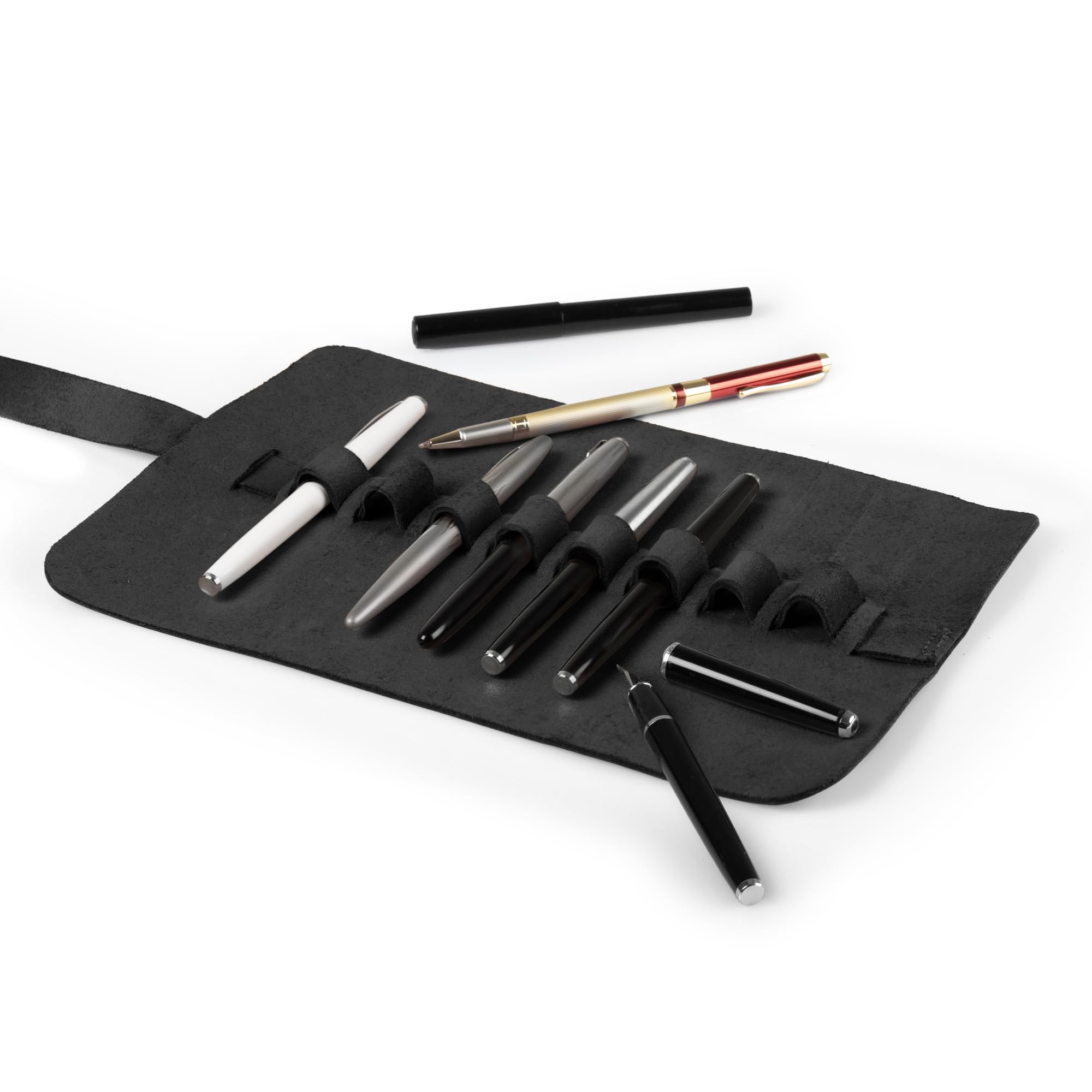 LONDO Genuine Leather Pen & Pencil Roll Case - 10 Slots - Classic Design - Cowhide Leder