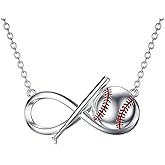 RMREWY Baseball Bat Infinity Symbol 925 Sterling Silver Necklace for Men Women,Christmas Birthday Gifts for Sports Lovers Boyfriend Girlfriend