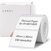 NIIMBOT Labels for B1/B21/B3S Maker, 1.57'' x 1.18'' (40x30mm) Thermal Sticker, Waterproof, Oil-Proof and Tear-Proof, 1 Roll of 230 Self-Adhesive Thermal Labels (White)