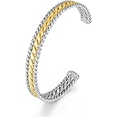 VEDAIM Two Tone Bracelet for Women Braided Twisted Cuff Bracelet Gold Silver Mixed Metal Statement Bracelet Adjustable Jewelry
