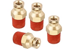 Boeray 1/4" Quick Push to Connect Fittings Brass Union Straight Joint DOT Approved for Tube OD x NPT Thread Air Line Adapter Suspension Kit for Truck Trailers and Brake System 4pcs