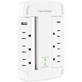 CyberPower CSP6WSUC Surge Protector | 6 Swivel Outlets, 2 USB Charging Ports, 2400J, Wall‑Tap