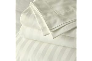 RECCI 1Pcs Flat Sheet King (102 X 108) 800 Thread Count 100% Egyptian Cotton Luxury Quality Bedding Flat Sheet Ivory Stripe