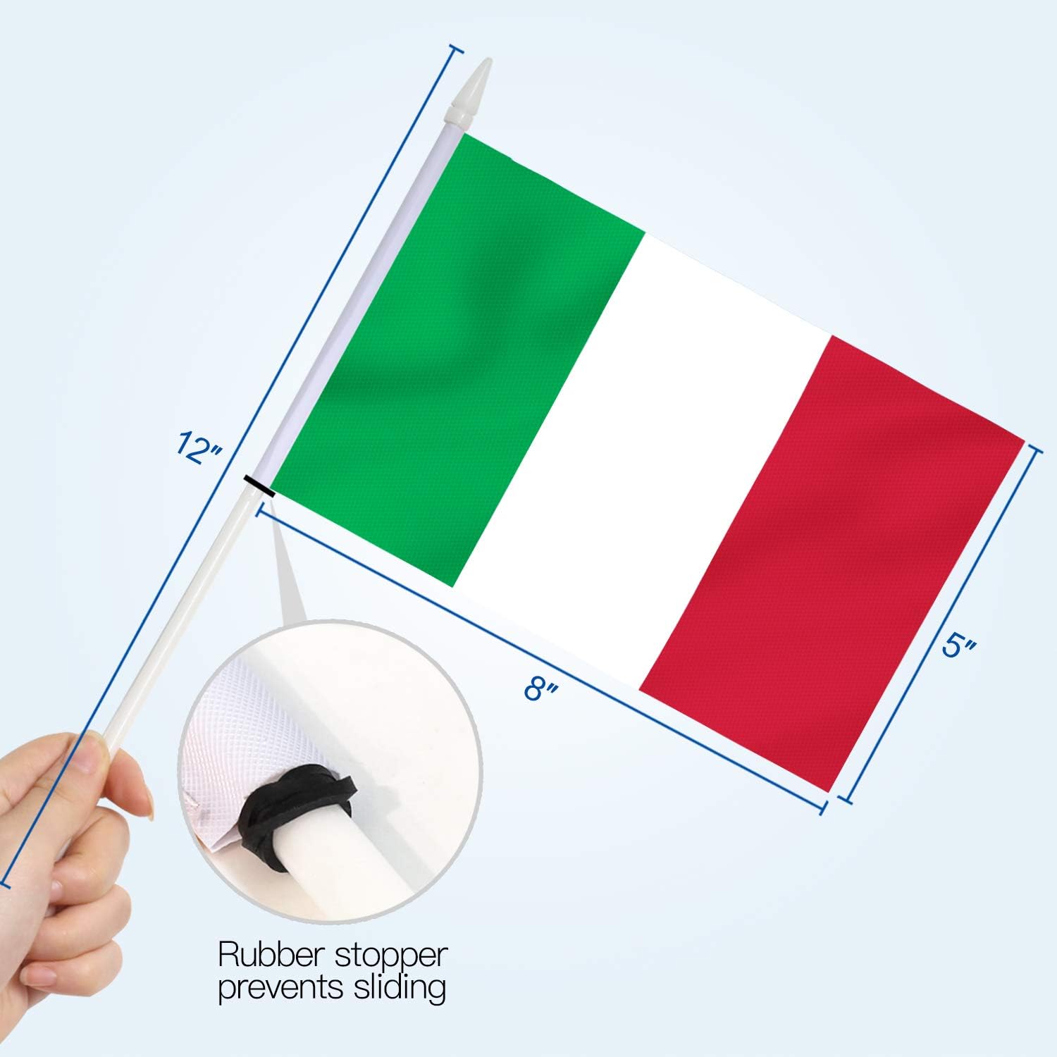 Italy Stick Flag, ANLEY Italian 5x8 inch (12 X 20cm) HandHeld Mini Flag With 12" (30cm) White Solid Pole - Image 5