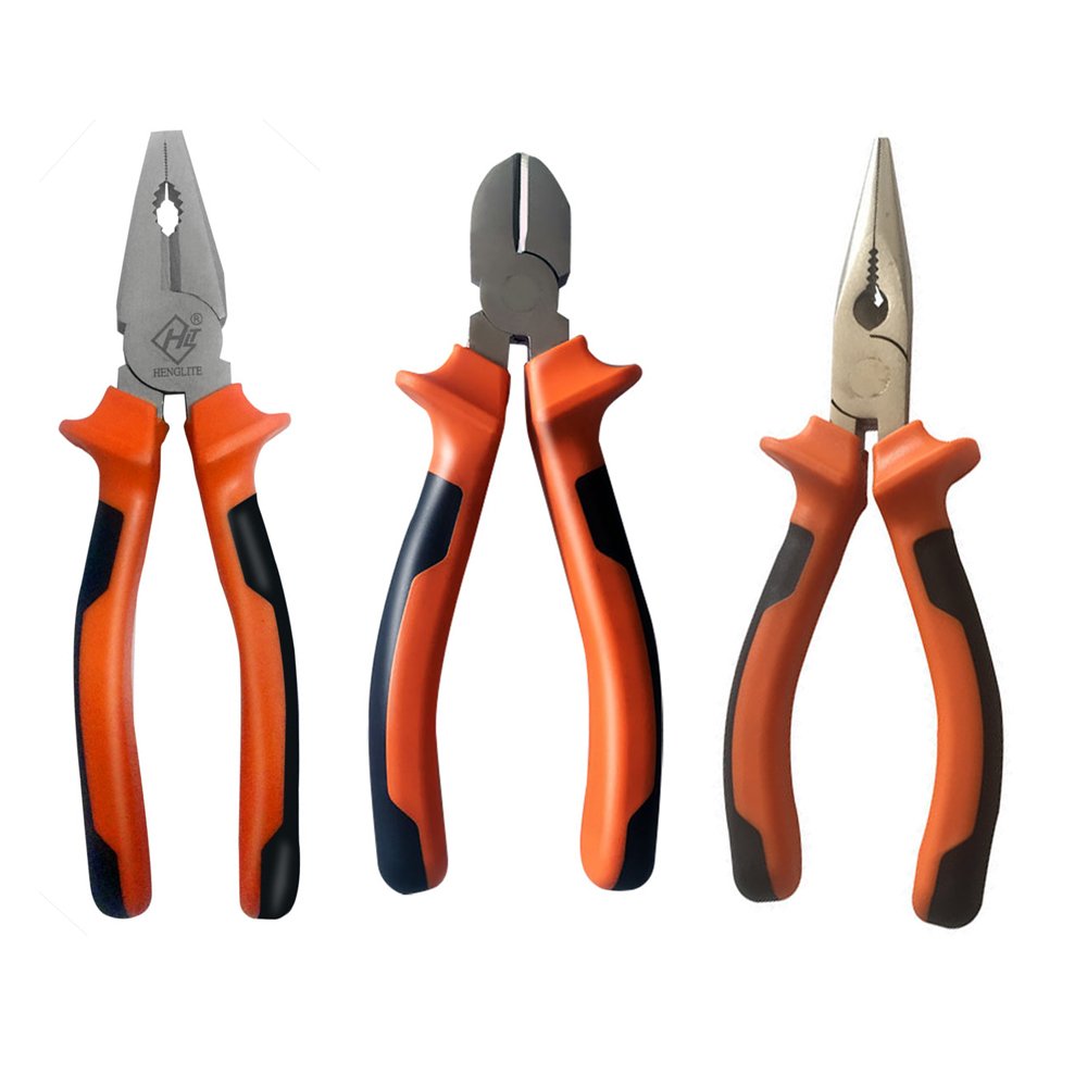 Set of 3 NUZAMAS 8“（200mm) Heavy Duty Pliers Set with Soft Grip Handles, Combination Pliers, Diagonal Side Cutters and Long Nose Pliers