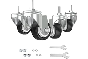 JIN FU TOU Stem Caster Wheels,2 Inch Set of 4 Heavy Duty Threaded Swivel Casters 1/4" - 20 x 1 with Brake for Wire Shelve Wheels PU Load Bearing 800 Lbs Anti-wear Smooth Casters, Black