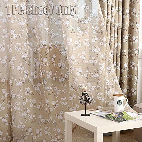 WINYY 1 Panel Modern Rustic Floral Printed Sheer Tulle Curtain Rod Pocket Top Kids Bedroom Living Room DIY Voile Curtains Shade Drape Window Treatments , W100 x H96 inch