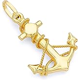 14k REAL Yellow Gold Anchor Charm Pendant - 2 Different Size Available