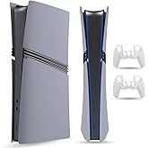 PEYANZ Faceplate for PS5 Pro (Digital Edition), Cover Plate, ABS Shell, Matt Skin, with Extra 2 Controller Silicone Covers (Grey)