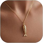 JAVARNV Fish Necklace Fish Charm Drop Pendant Necklaces Beach Inspired Jewelry Gold Pendant Necklace for Women Summer Statement Accessory