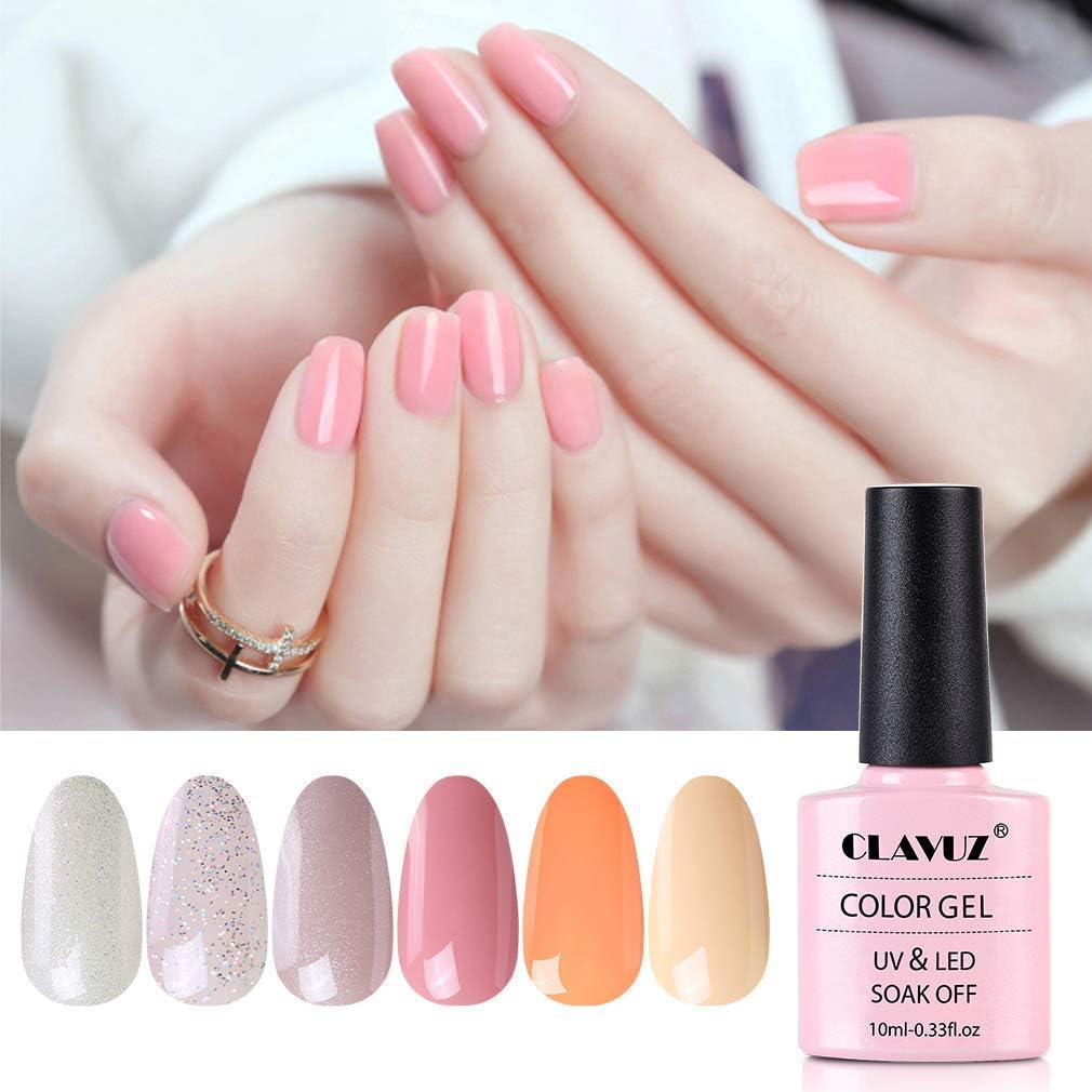 Gel Nail Polish Set - 6 Pcs Soak Off Nail Art Manicure Varnish Set Gel Nail with Gift Box 10ml, Require LED UV Nail Dryer Lamp (Gel Set-Cherry blossoms)
