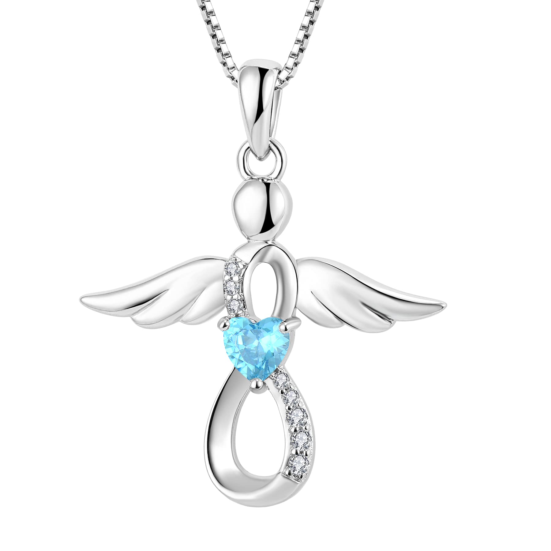 FJ Guardian Angel Necklace 925 Sterling Silver Infinity Pendant Aquamarine Necklace March Birthstone Jewellery for Women — image 1