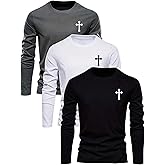 VIPWOLF Men's 3 Pack Long Sleeve Shirts Letter Graphic Round Neck Casual T Shirt Top