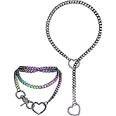 OIDEA Women's Slip Chain Necklace: 2 Pcs Black Red Heart O-Ring Lariat Y-Necklace Punk Gothic Chunky Cuban Choker