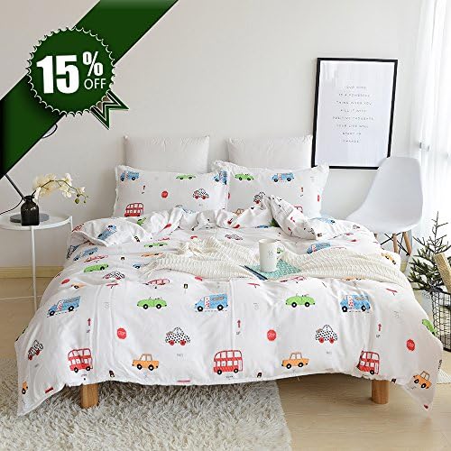 MicBridal Boys Girls Cartoon Cars Cotton Duvet Cover, Zipper Closure with Corner Ties, for Kids Bedding Collection Full/Queen Size