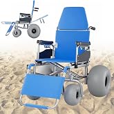 CUIOT Beach Wheelchair with 13'' Balloon Tires, Light Beach Reclining Wheelchairs - Reclines 90 to 180 Degrees &amp; Elevating Leg Rests, for Soft Sand, Easily Disassembles, 300 lb.