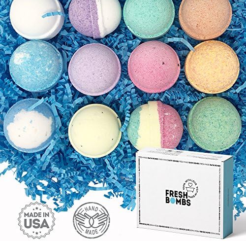 Bath Bombs Gift Set- 12 Aromatherapeutic bombs for Relaxation, Stress Relief – Natural, Fizzy, Essential Oil Infused, Luxuriously Lush Bombs Recipe Handmade in USA